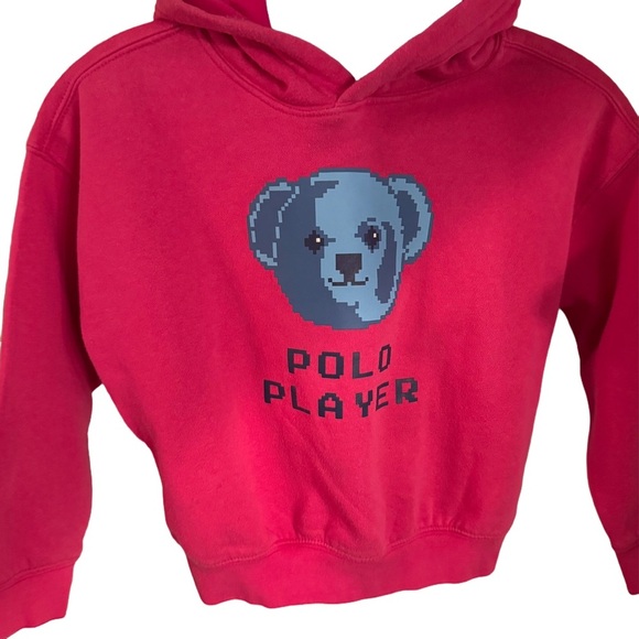 Polo Ralph Lauren Bear Polo Player Pink Pullover Hoodie Size Small 7 - Picture 1 of 9